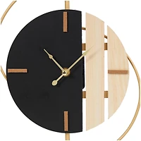 CosmoLiving by Cosmopolitan 14" Black Wooden Geometric Two-Toned Clock with Wood Accents & Gold Semicircle Frame