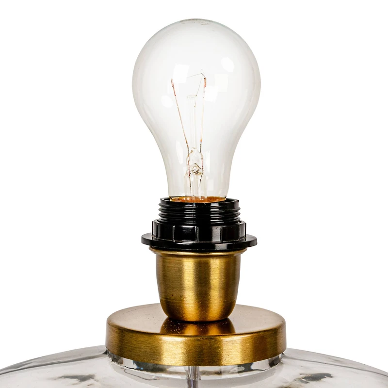 Hello Honey® 14" Modern Table Lamp with Glass Base & Mustard Yellow Velvet Shade