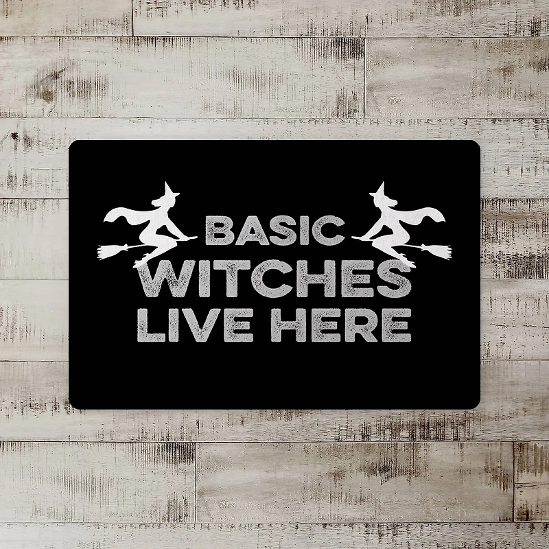 Black Basic Witches Live Here Floor Mat