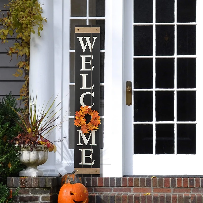Glitzhome® 5ft. Welcome Wood Porch Sign with 4 Changeable Wreaths