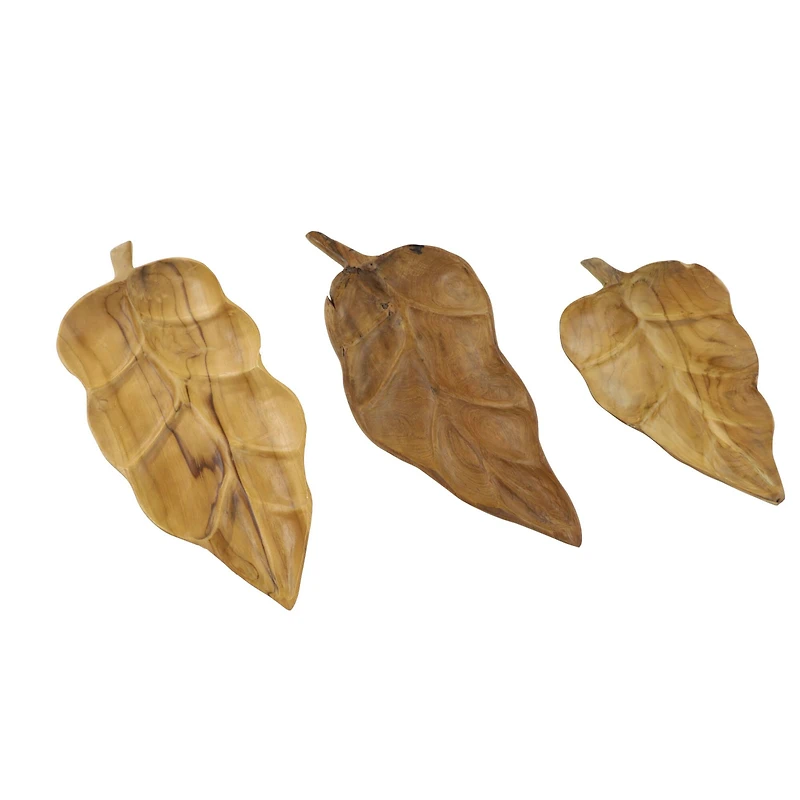 Brown Teak Wood Coastal Style Tray Set