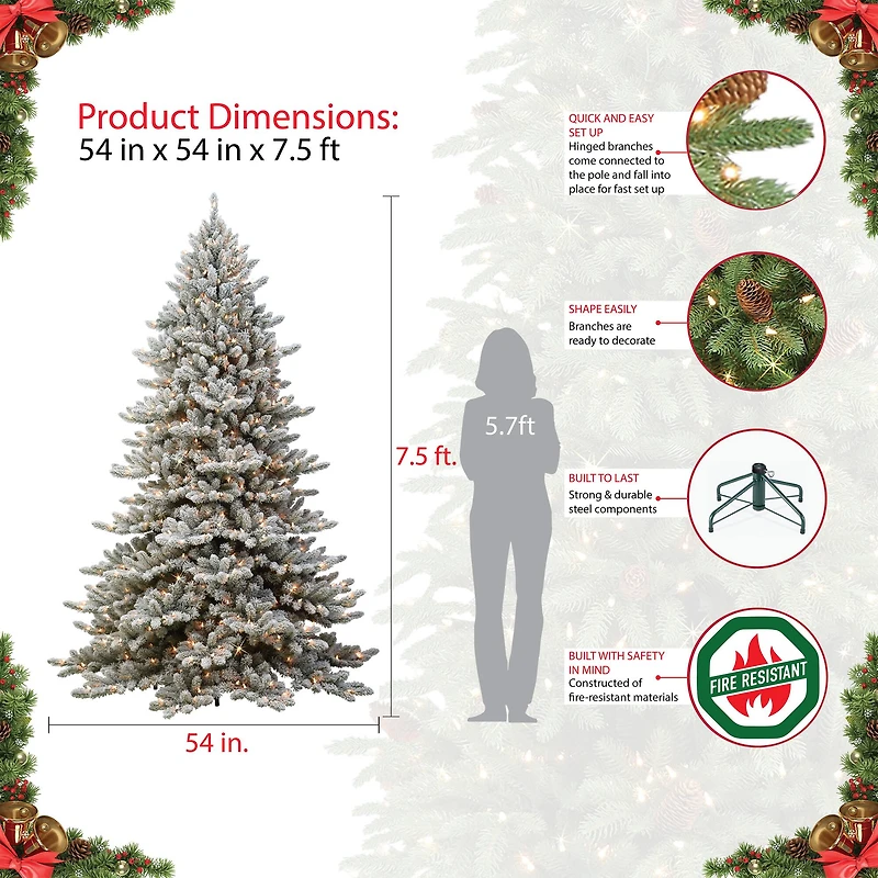 7.5ft. Pre-Lit Flocked Royal Majestic Fir Artificial Christmas Tree, Clear Lights