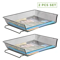 Mind Reader Black 2-Pack Stackable Metal Mesh Document File Letter Desktop Tray Organizer,