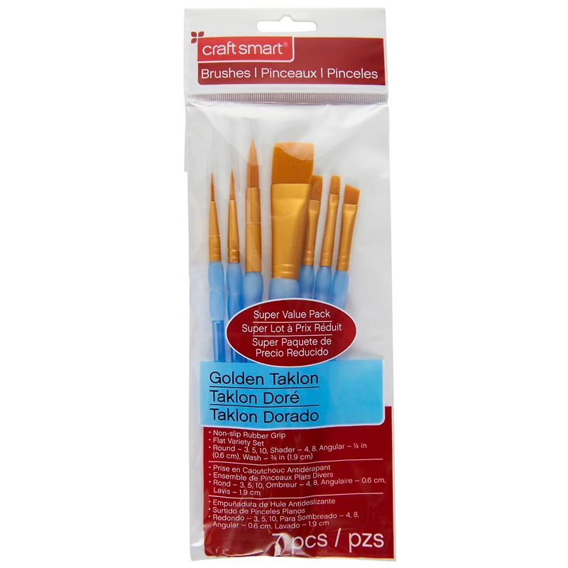 9 Pack: Golden Taklon Flat Variety Brush Set by Craft Smart®