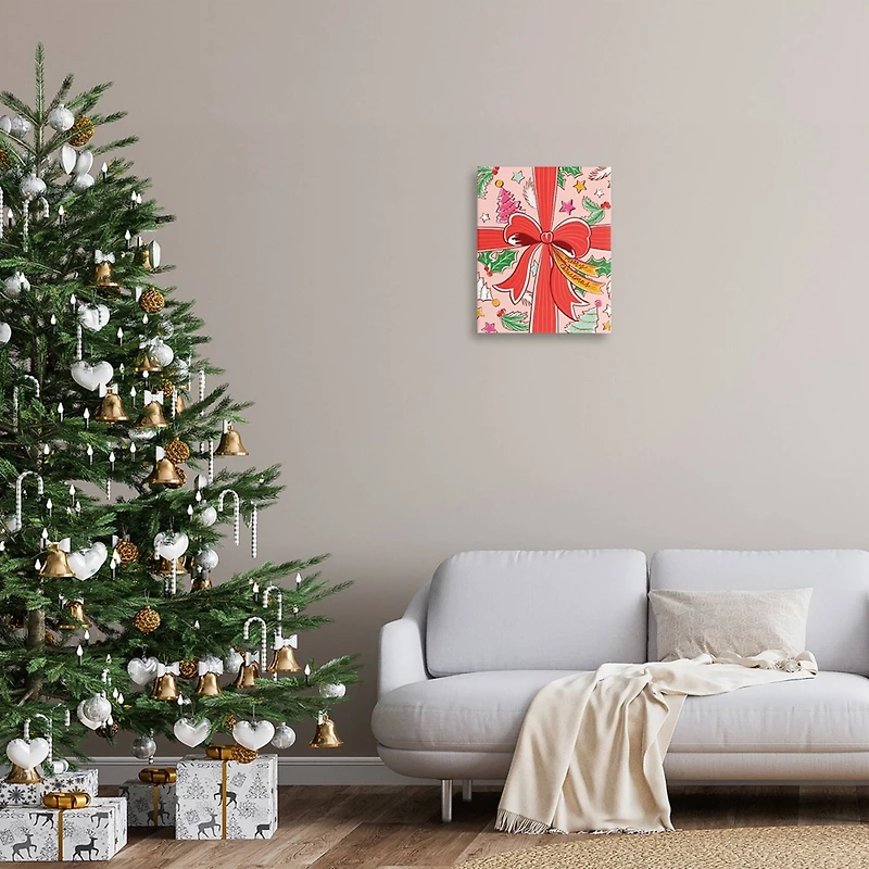 Stupell Industries Christmas Bow and Trees Canvas Wall Art