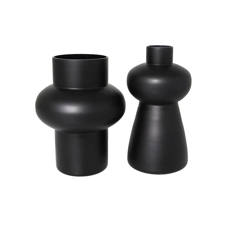 Black Glass Geometric Vase Set