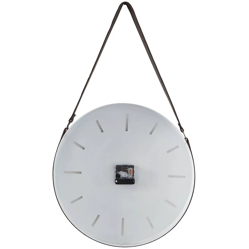 27" White Stainless Steel Wall Clock with Leather Hanging Straps