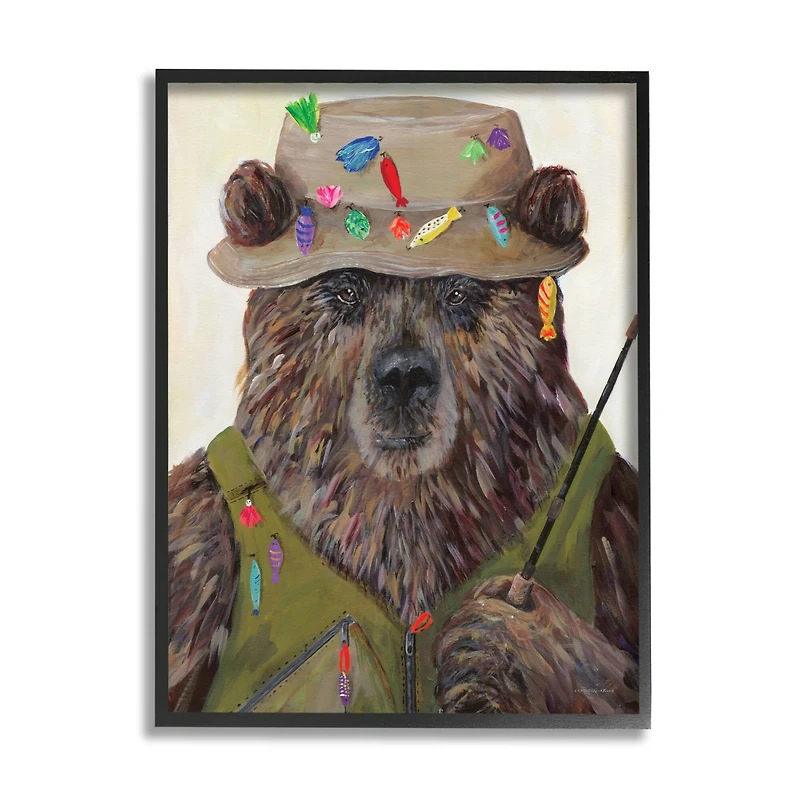 Stupell Industries Fisherman Outfit Brown Grizzly Bear Fishing Pole Framed Giclee Art
