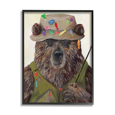 Stupell Industries Fisherman Outfit Brown Grizzly Bear Fishing Pole Framed Giclee Art