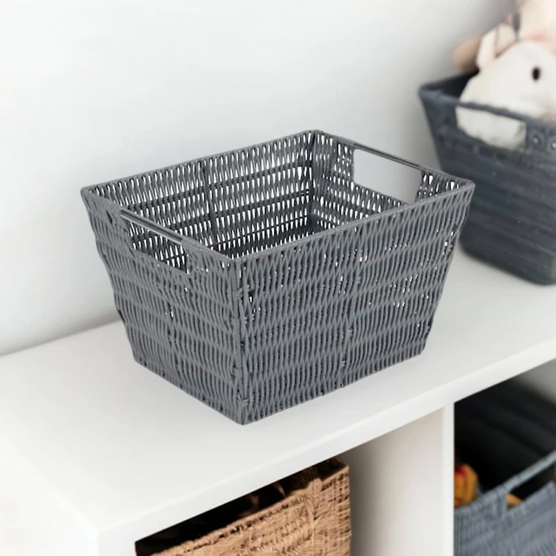 Simplify Medium Charcoal Rattan Storage Basket