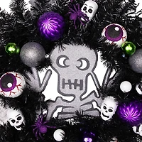 24'' Unlit Purple and Black Spooky Skeleton Pine Halloween Wreath