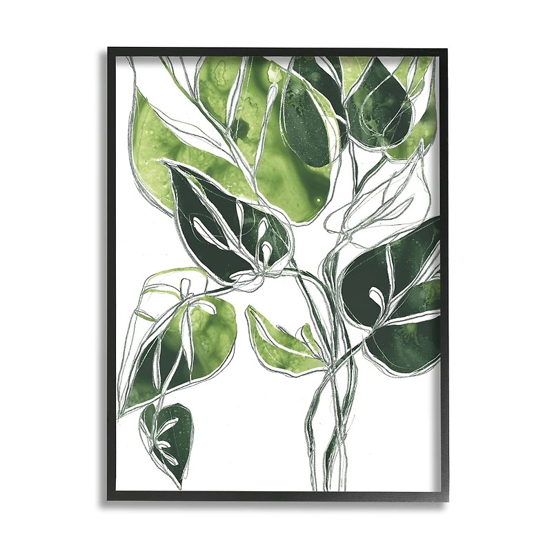 Stupell Industries Intricate Palm Vines Unique Green Leaves in Frame Wall Art