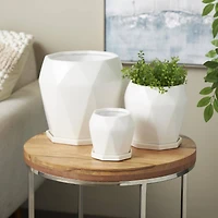White Faceted Ceramic Planter Set