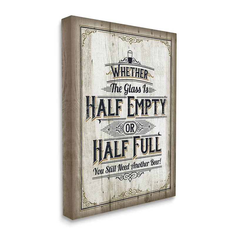 Stupell Industries Half Empty Beer Sign Bar Room Word Design Canvas Wall Art