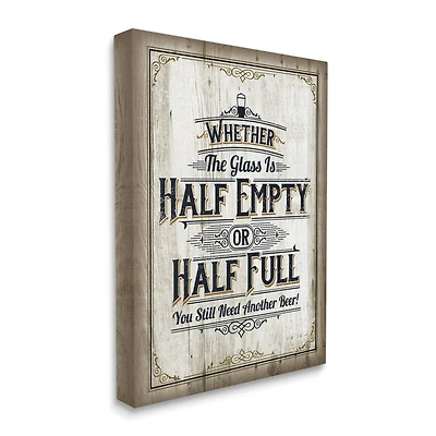 Stupell Industries Half Empty Beer Sign Bar Room Word Design Canvas Wall Art