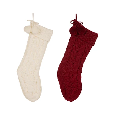 Glitzhome® 24"Knitted Christmas Stockings with Pom Pom Balls, 2ct.