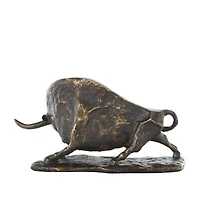 14.5" Black Polystone Bull Distressed Textured Decorative Sculpture with Gold Accents