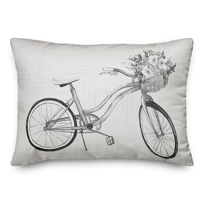 Floral Gray Bike 14" x 20" Throw Pillow