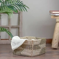 12.25" Square Woven Seagrass Basket with Black & White Accents