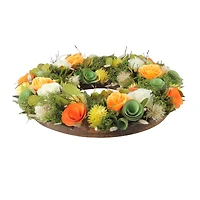 12.5" Orange & White Flowers with Moss & Twig Spring Wreath