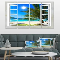 Designart - Window Open to Beach with Palm