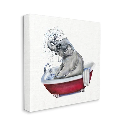 Stupell Industries Elephant in Red Bathtub Playful Safari Animal Canvas Wall Art