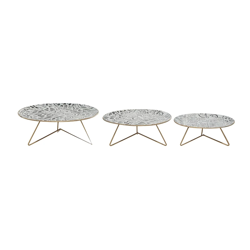 Set of 3 White Metal Farmhouse Cake Stand, 11", 12", 14"