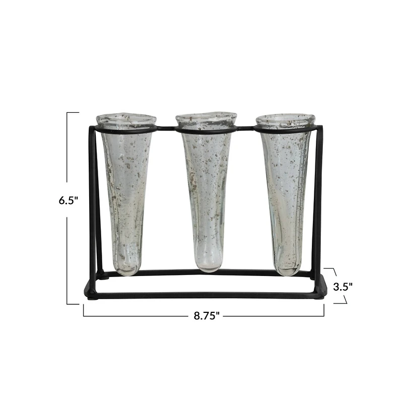 Hello Honey® Bloomingville 9" Test Tube Vases in Black Metal Stand