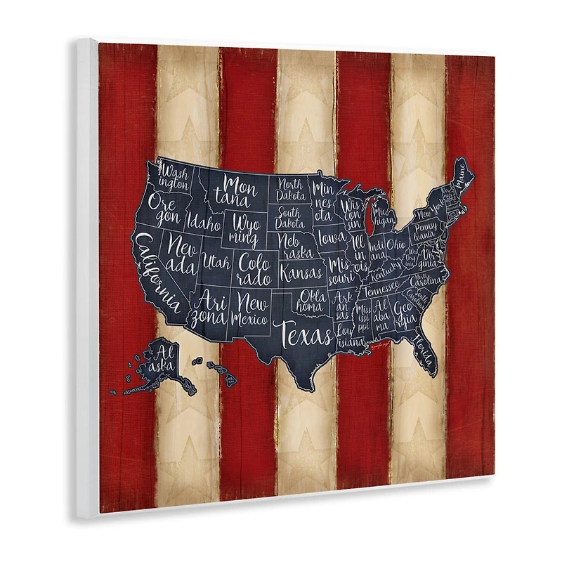 Stupell Industries United States Map on Stripes Wall Plaque Art