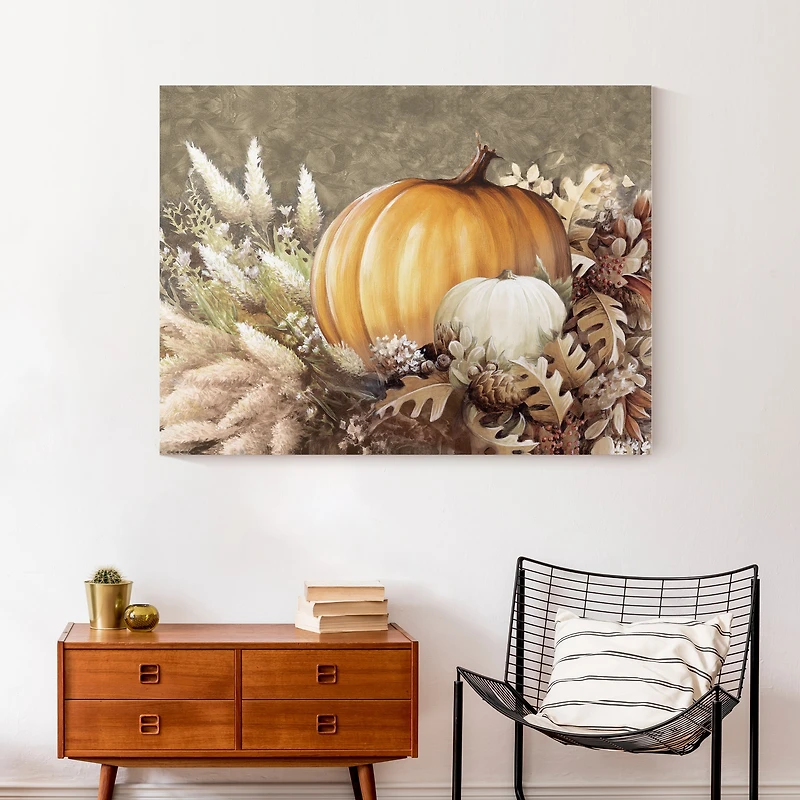 Neutral Harvest Pumpkin Canvas Wall Art