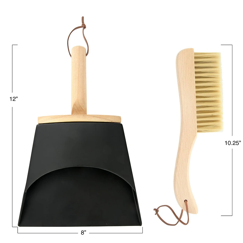 Hello Honey® Metal Dust Pan with Beech Wood Handle & Brush Set