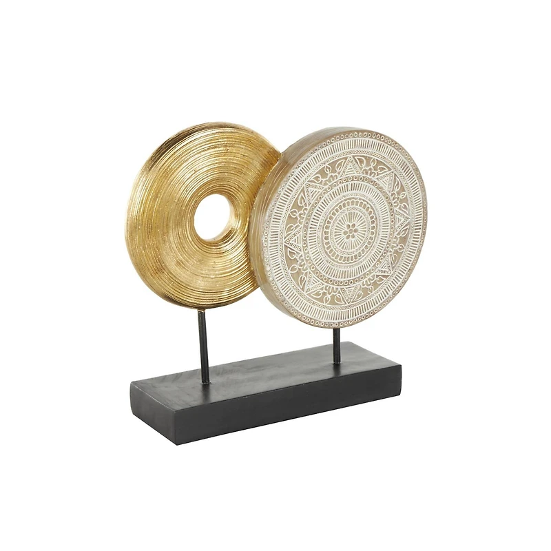 13" Gold Geometric Sculpture with Black Rectangular Base