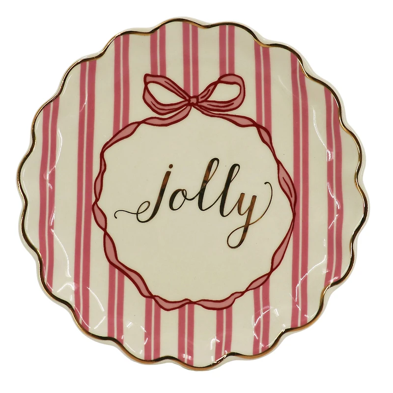 8" Pink & White Jolly Ceramic Plate by Ashland®