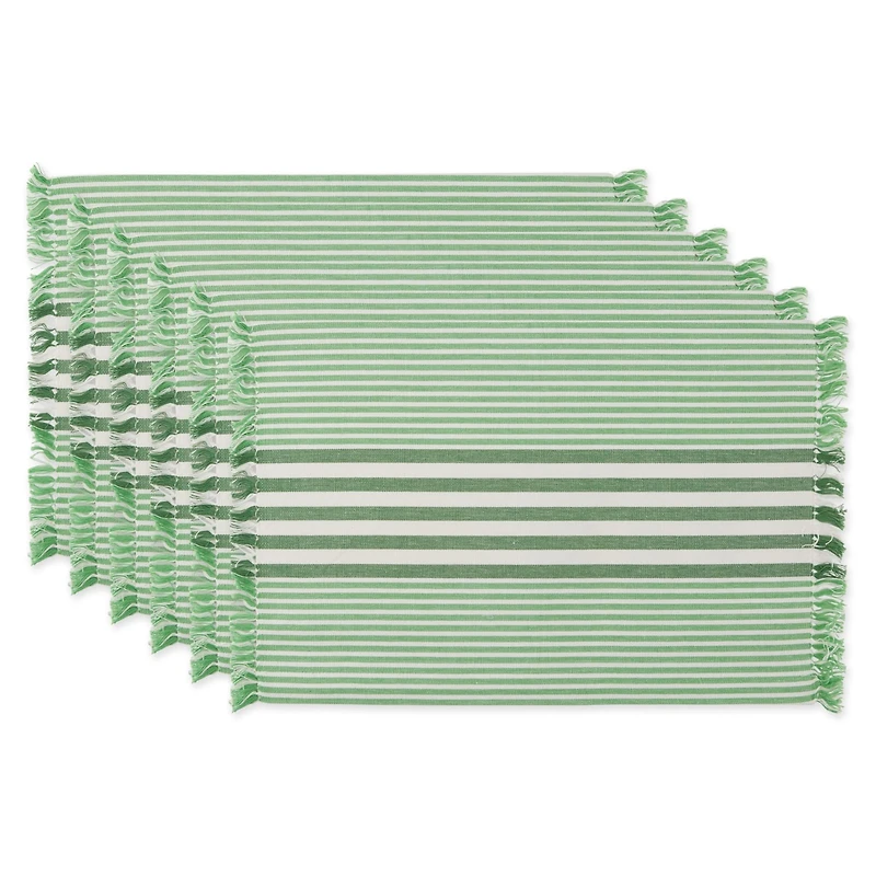 DII® Grass Green Stripes With Fringe Placemats, 6ct.
