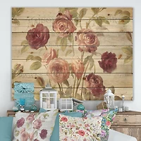 Designart - French Roses I - Farmhouse Print on Natural Pine Wood