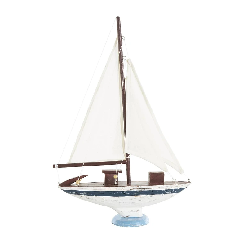 21" White Distressed Sail Boat Sculpture