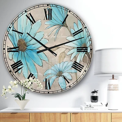 Designart 'Handpainted Indigo Leucanthemum Cottage Flower Traditional Wall Clock