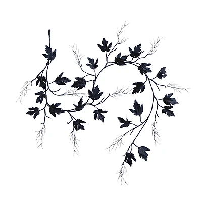 6.5ft. Pre-Lit Artificial Halloween Black Maple Garland with 48 Orange & Purple LED Lights