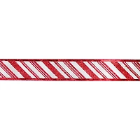 1.5" x 30ft. White & Red Glitter Diagonal Stripes Wired Ribbon by Celebrate It®