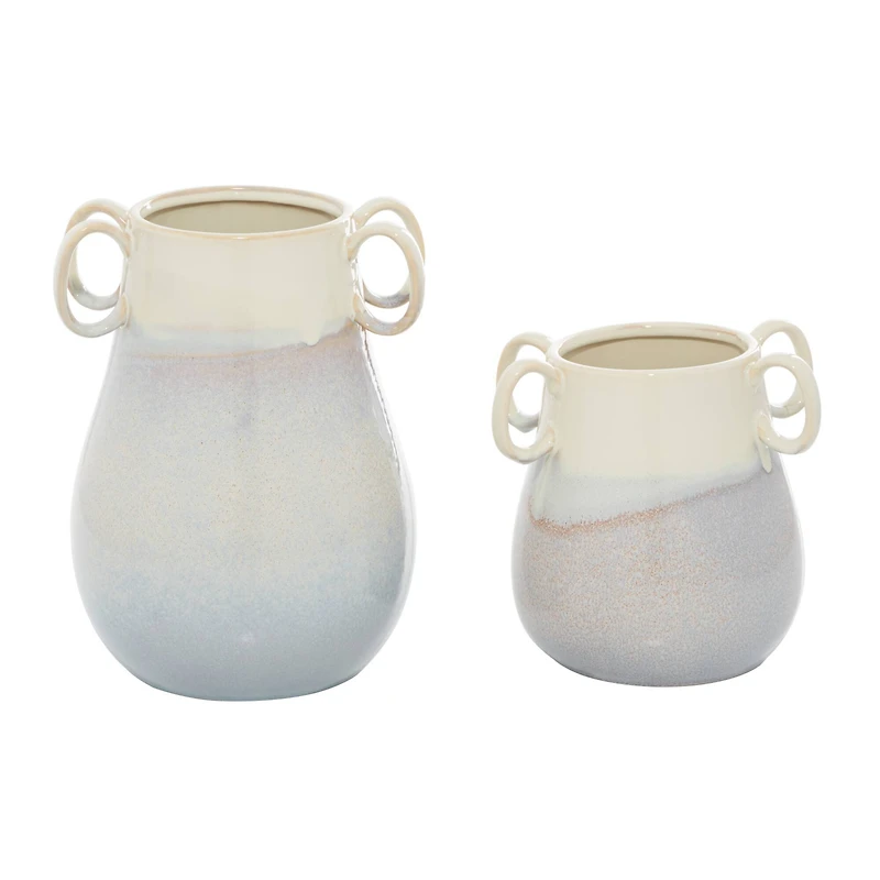 Set of 2 White Ceramic Farmhouse Vase, 12" x 10" x 9"