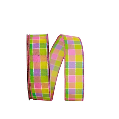 JAM Paper 1.5" x 20yd. Colorful Stitch Check Wired Ribbon