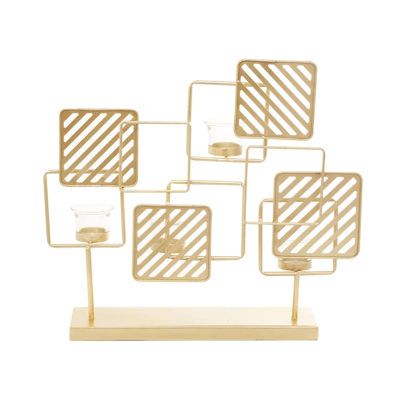 Gold Metal Contemporary Candelabra, 16" x 18" x 5"