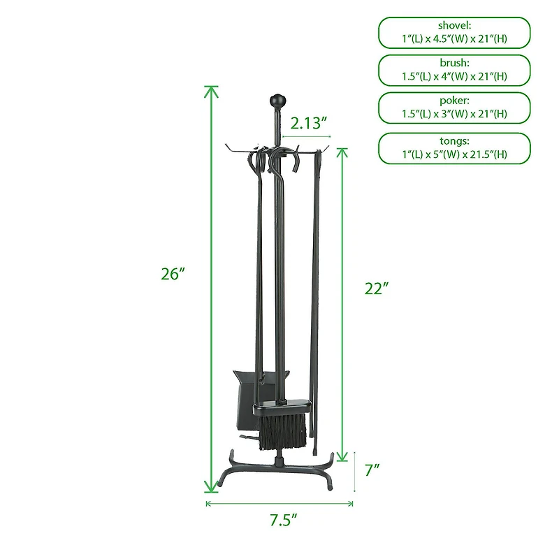 Mind Reader 4 Piece Fireplace Tool Set