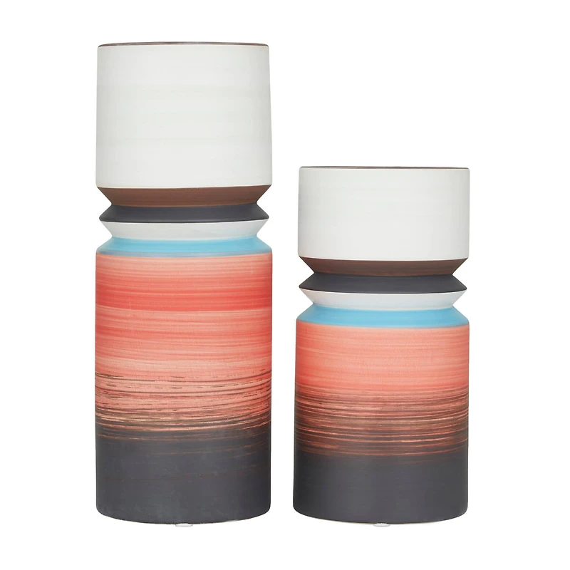 Set of 2 Multi Stoneware Modern Vase, 14" x 5" x 5"
