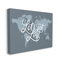 Stupell Industries Let's Get Lost Adventure Phrase Blue World Map Canvas Wall Art