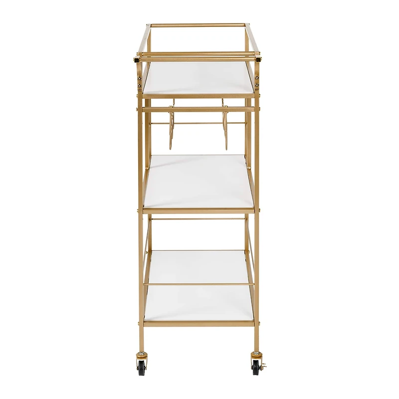 Honey Can Do 3-Tier Gold & White Rolling Bar & Serving Cart with Handles