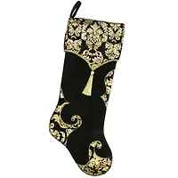 21.5" Black & Gold Damask Print Christmas Stocking