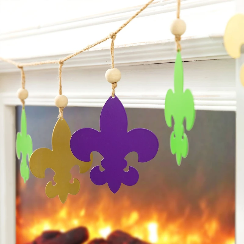 Glitzhome® 6ft Mardi Gras Metal Fleur-de-Lis Garland