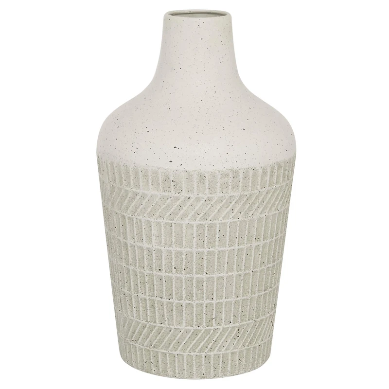 White Metal Contemporary Style Vase, 13" x 8" x 8"