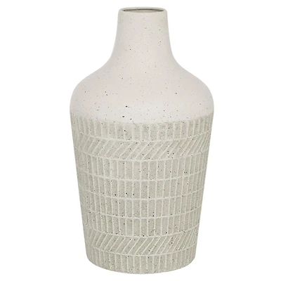 White Metal Contemporary Style Vase, 13" x 8" x 8"
